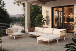 OUTFLEXX Visby Gartenlounge 5-teilig, creme/weiß, Alu/Stahl, inkl. Kissen & Ottomane, elektrophoretisch beschichtet