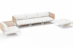 OUTFLEXX Visby Gartenlounge 5-teilig, creme/weiß, Alu/Stahl, inkl. Kissen & Ottomane, elektrophoretisch beschichtet