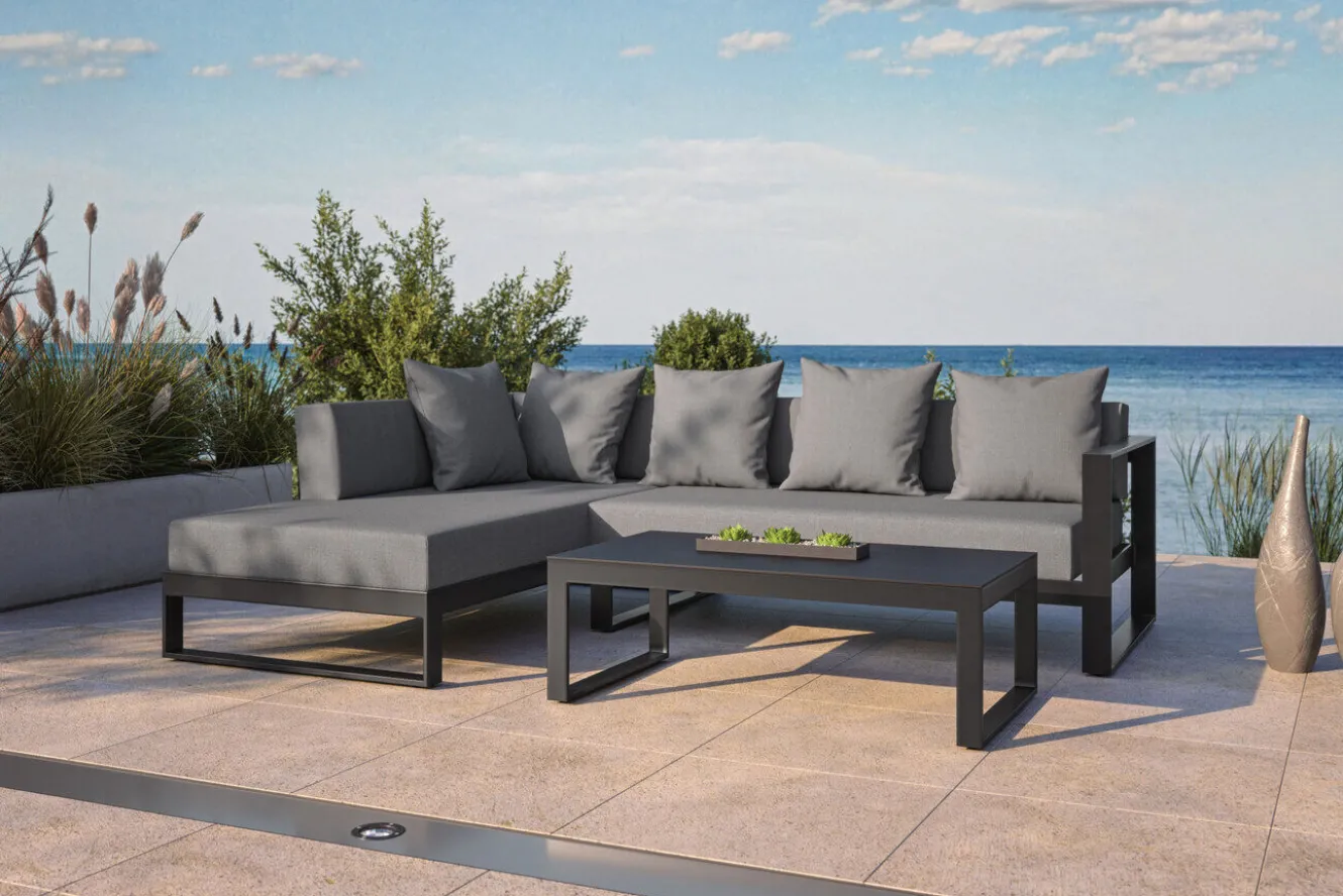 OUTFLEXX Willis Ecklounge, anthrazit matt, Aluminium/Polyester, 5 Personen, inkl. Beistelltisch