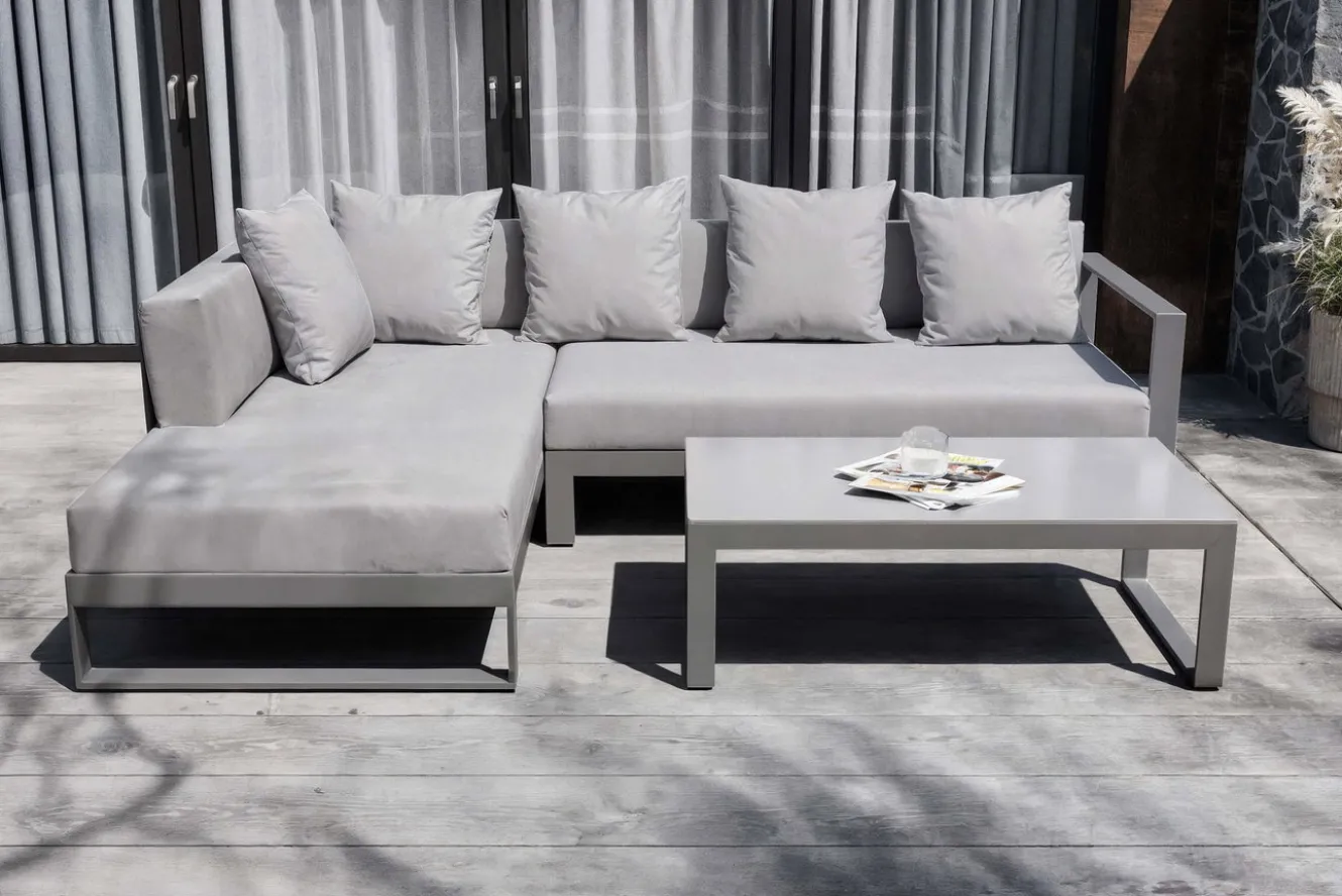 OUTFLEXX Willis Ecklounge, silber, Aluminium/Polyester, 5 Personen, inkl. Beistelltisch