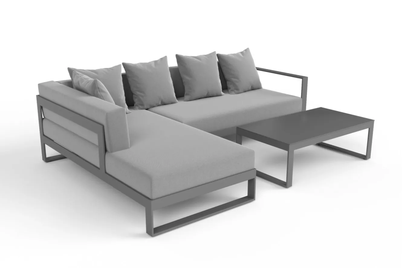 OUTFLEXX Willis Ecklounge, silber, Aluminium/Polyester, 5 Personen, inkl. Beistelltisch