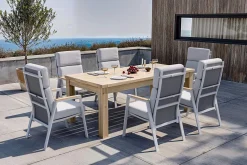 OUTFLEXX Zadar Garten-Essgruppe mit 6 Sesseln, natur/grau, Teak/Aluminium/Textilene, 200 x 100 cm, ergonomisch, verstellbare Rückenlehne