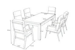 OUTFLEXX Zadar Garten-Essgruppe, anthrazit/natur, Teak/Aluminium/Polyester, Tisch 200 x 100 cm, inkl. 6 Sessel