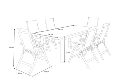 OUTFLEXX Zadar Garten-Essgruppe, natur/anthrazit, Alu/Textilene/Teak, Tisch 200 x 100 cm, klappbar, inkl. 6 Sessel