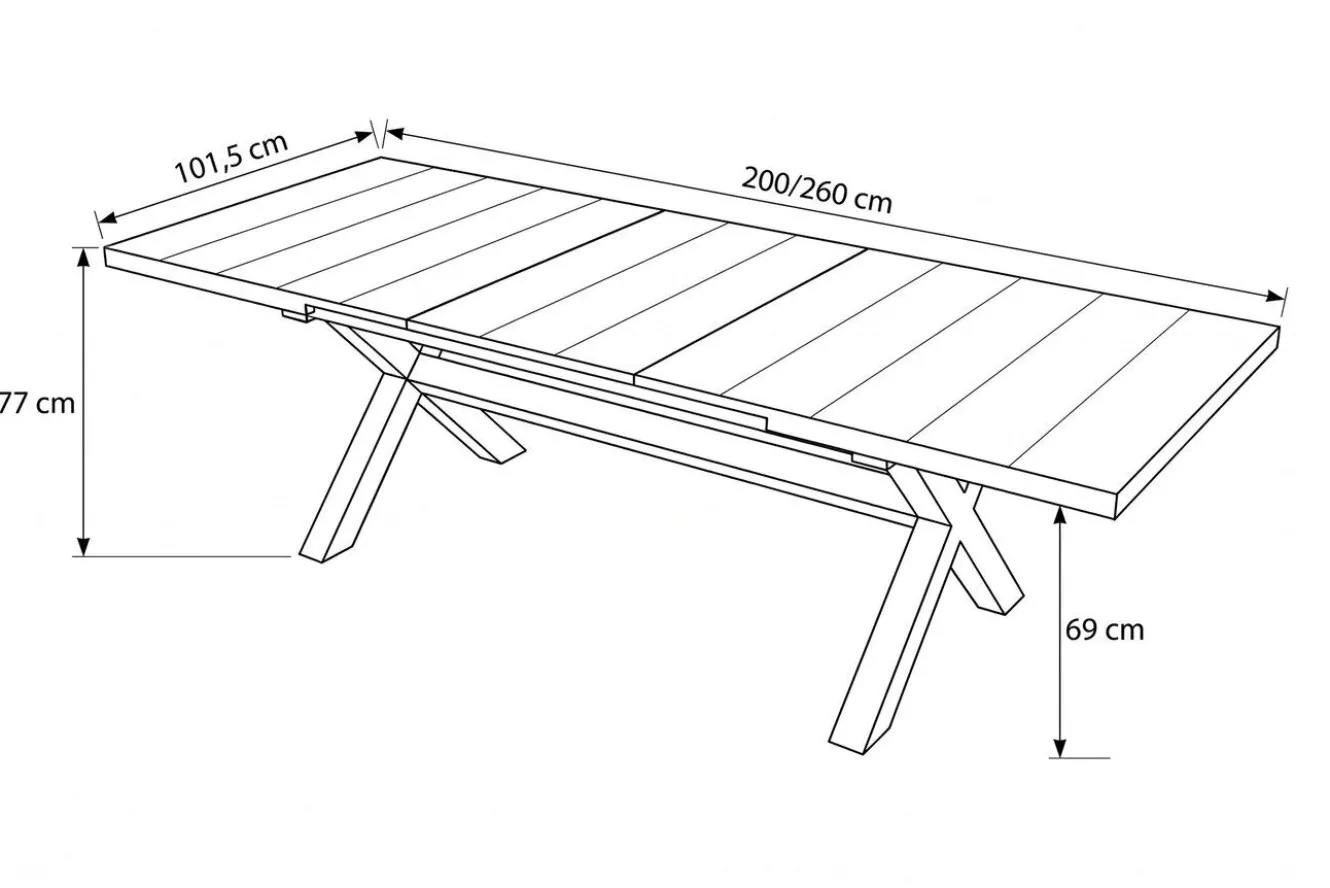 OUTLEXX Louvra Ausziehtisch, anthrazit/Holzoptik, Alu/Keramik, 200/260 x 100 cm, Tischplatte aus Keramikfliesen