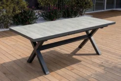 OUTLEXX Louvra Ausziehtisch, anthrazit/Holzoptik, Alu/Keramik, 200/260 x 100 cm, Tischplatte aus Keramikfliesen