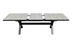 OUTLEXX Louvra Ausziehtisch, anthrazit/Holzoptik, Alu/Keramik, 200/260 x 100 cm, Tischplatte aus Keramikfliesen