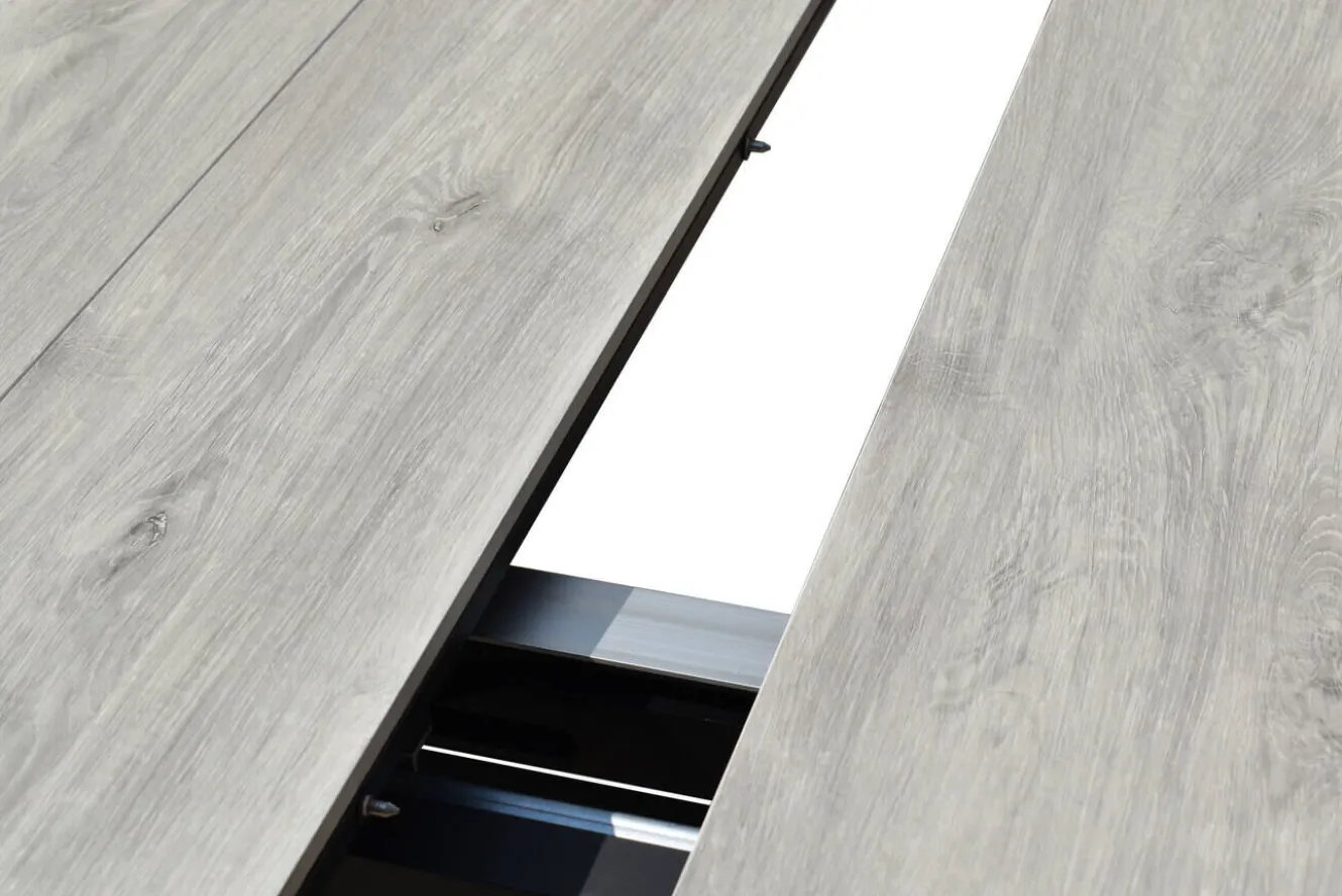 OUTLEXX Louvra Ausziehtisch, anthrazit/Holzoptik, Alu/Keramik, 200/260 x 100 cm, Tischplatte aus Keramikfliesen