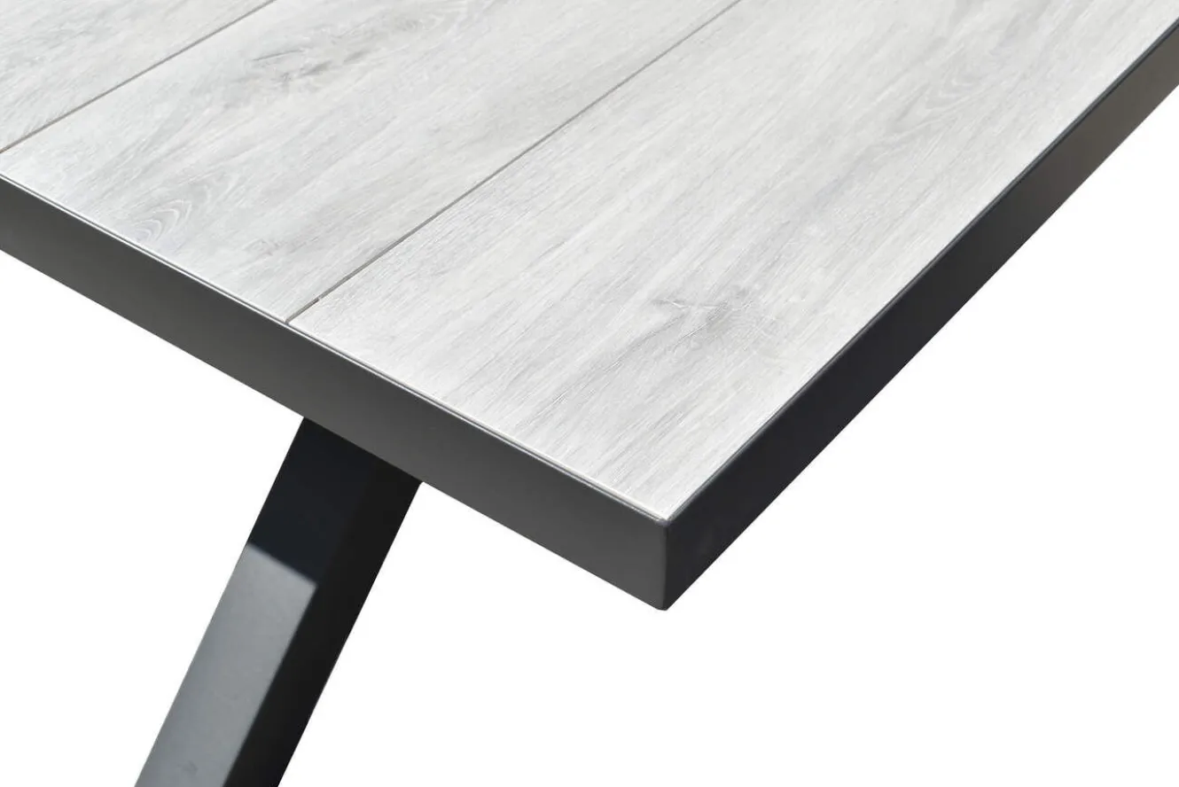 OUTLEXX Louvra Ausziehtisch, anthrazit/Holzoptik, Alu/Keramik, 200/260 x 100 cm, Tischplatte aus Keramikfliesen