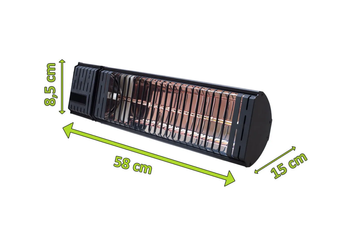 OUTTECH Heizstrahler, schwarz, Aluminium, 58x15xcm, wassergeschützt, Fernbedienung mit 2 Stufen
