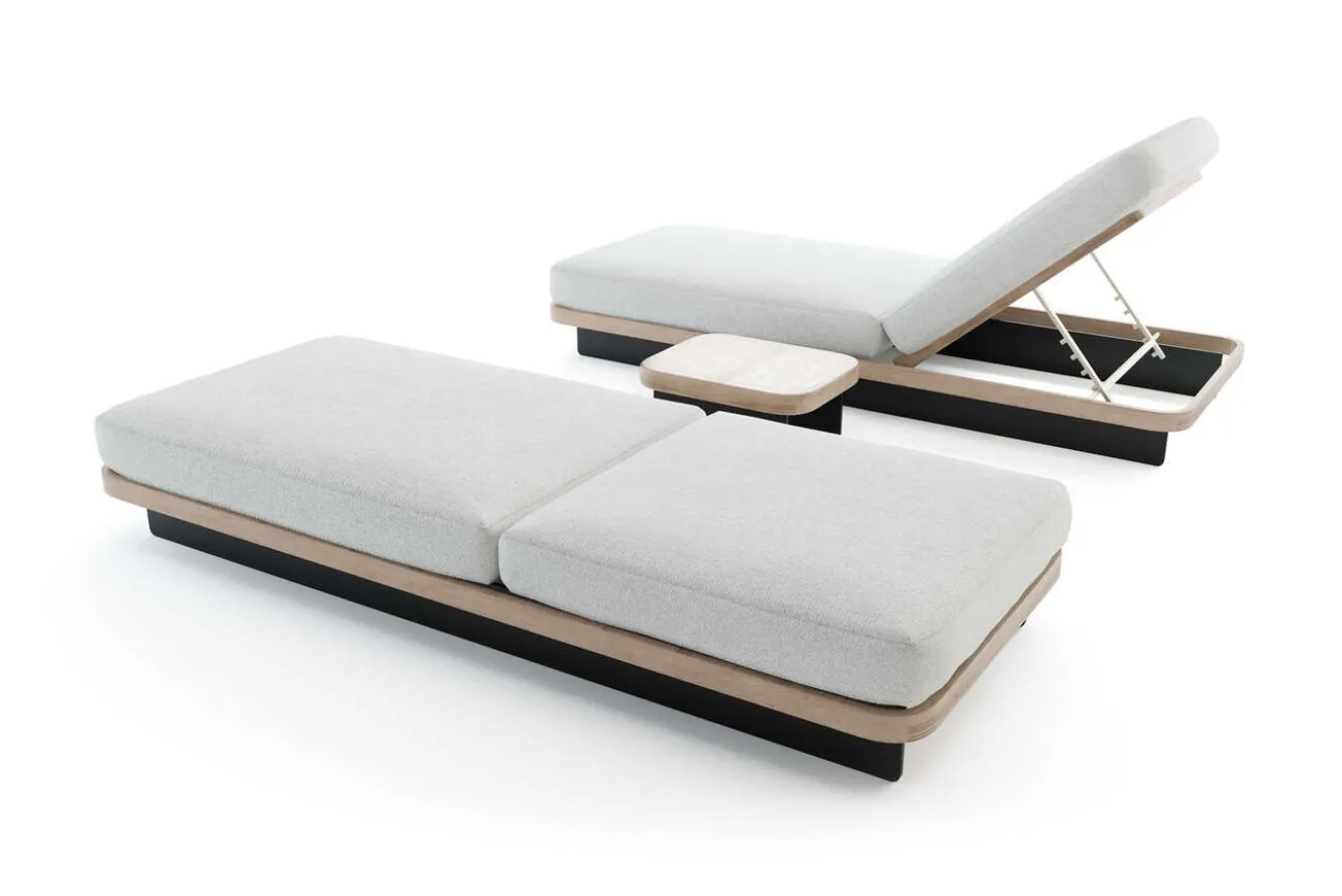 ploss Aurora Gartenliegen 2er-Set, anthrazit/pale silver, Alu/Polyester/Schaumstoff, 200 x 80 cm, 6-fach verstellbar, inkl. Beistelltisch