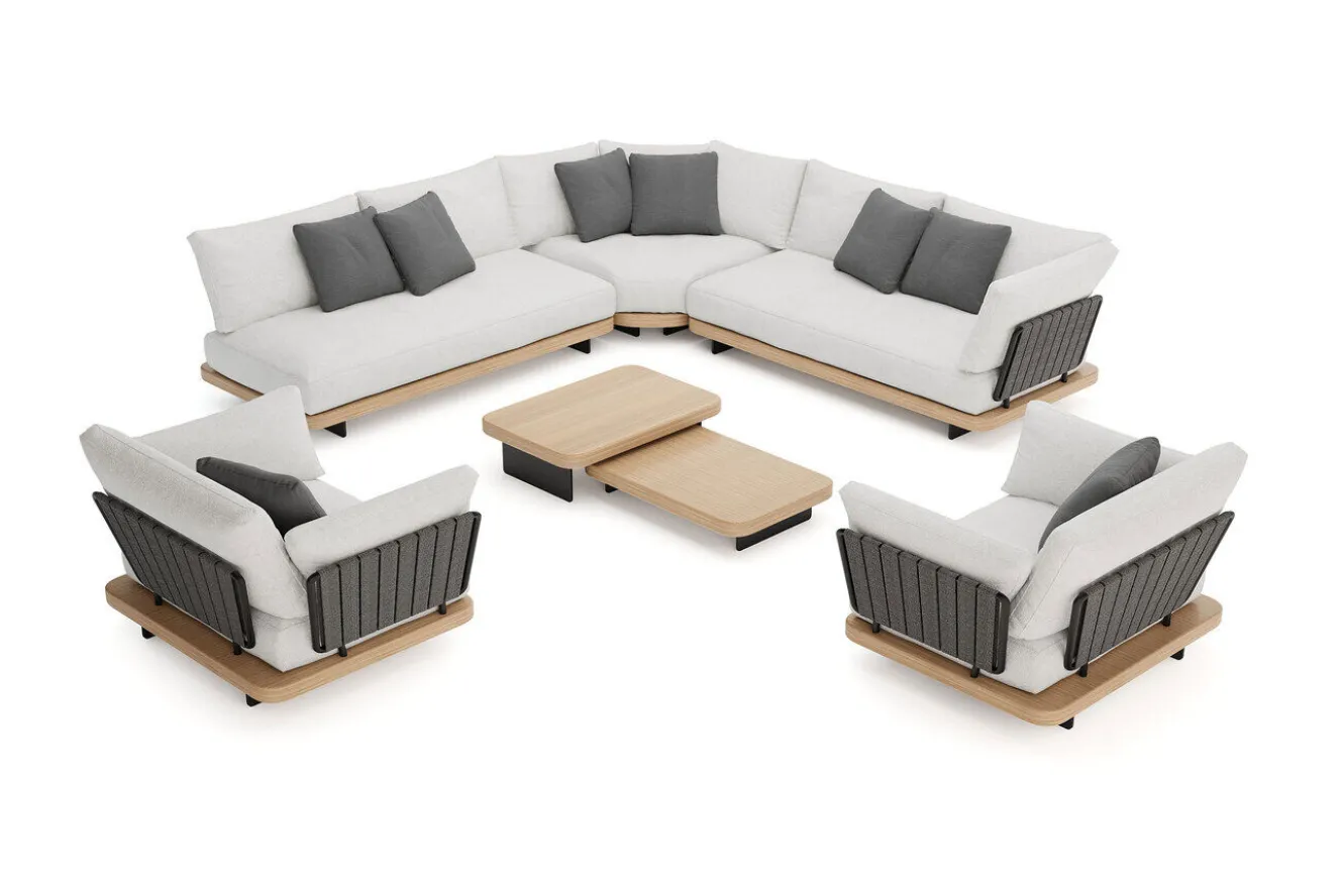 ploss Aurora XL Gartenlounge, anthrazit/pale silver, Alu/Polyester/Rope, großzügige Sitzfläche, Holzdekor