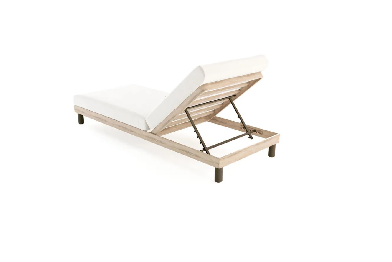 ploss Lunare Gartenliege, cashmere sand/anthrazit, Alu/Polyester/Schaumstoff, Holzdekor, 205 x 70, verstellbar, inkl. Polster