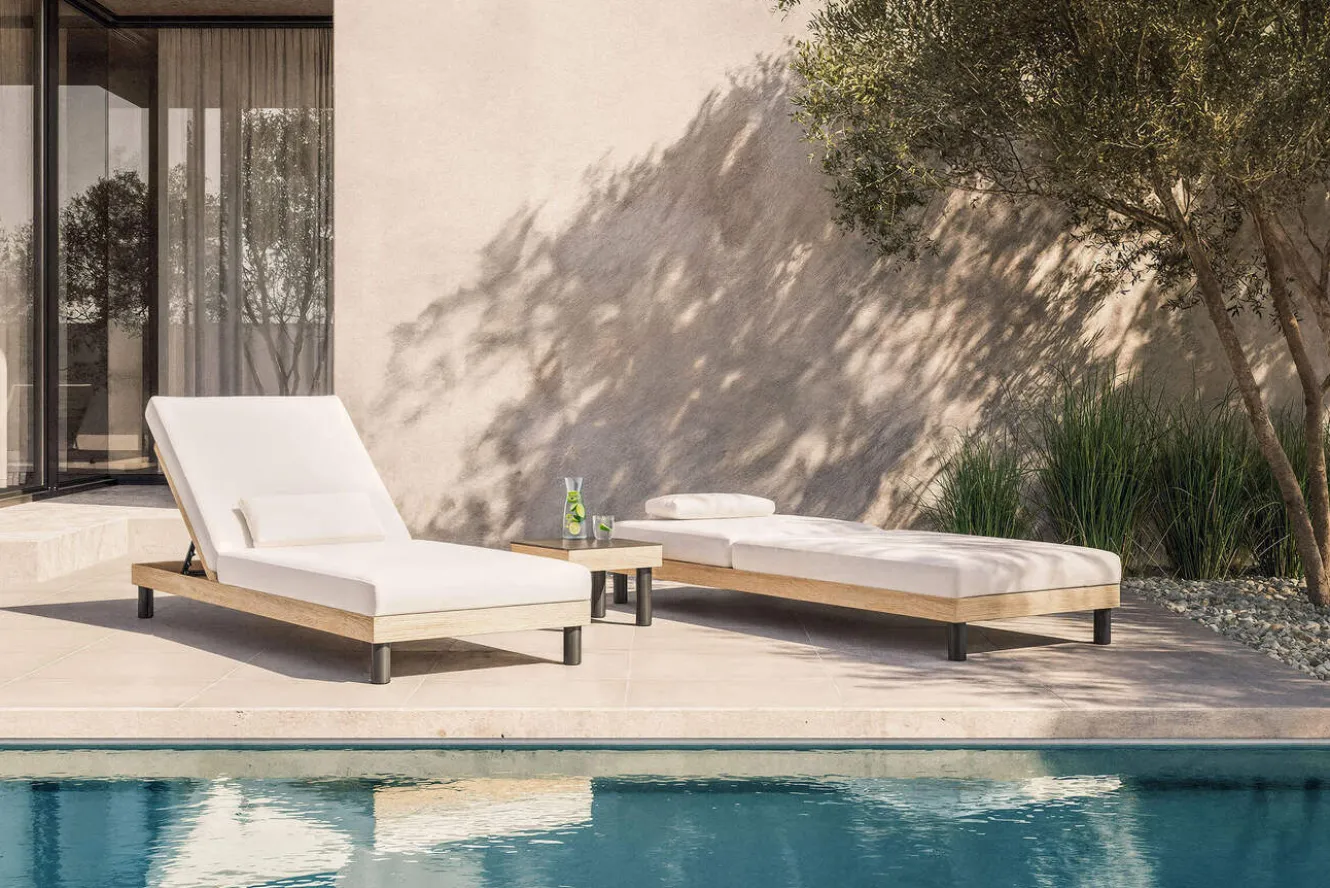 ploss Lunare Gartenliegen 2er Set, anthrazit/ cashmere sand, Alu/Polyester/Schaumstoff, 205 x 90 cm, 6-fach verstellbar, inkl. Beistelltisch