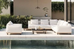 ploss Lunare L Gartenlounge, cashmere Sand/anthrazit, Alu/ESG-Sicherheitsglas, inkl. Polster, Holzdekor, Quick Dry Foam