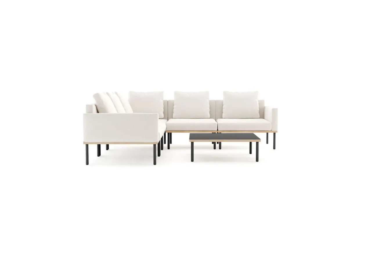ploss Lunare Light Gartenlounge, cashmere sand/anthrazit, Aluminium, Tisch 86 x 86 cm, Holzdekor, Quick Dry Foam