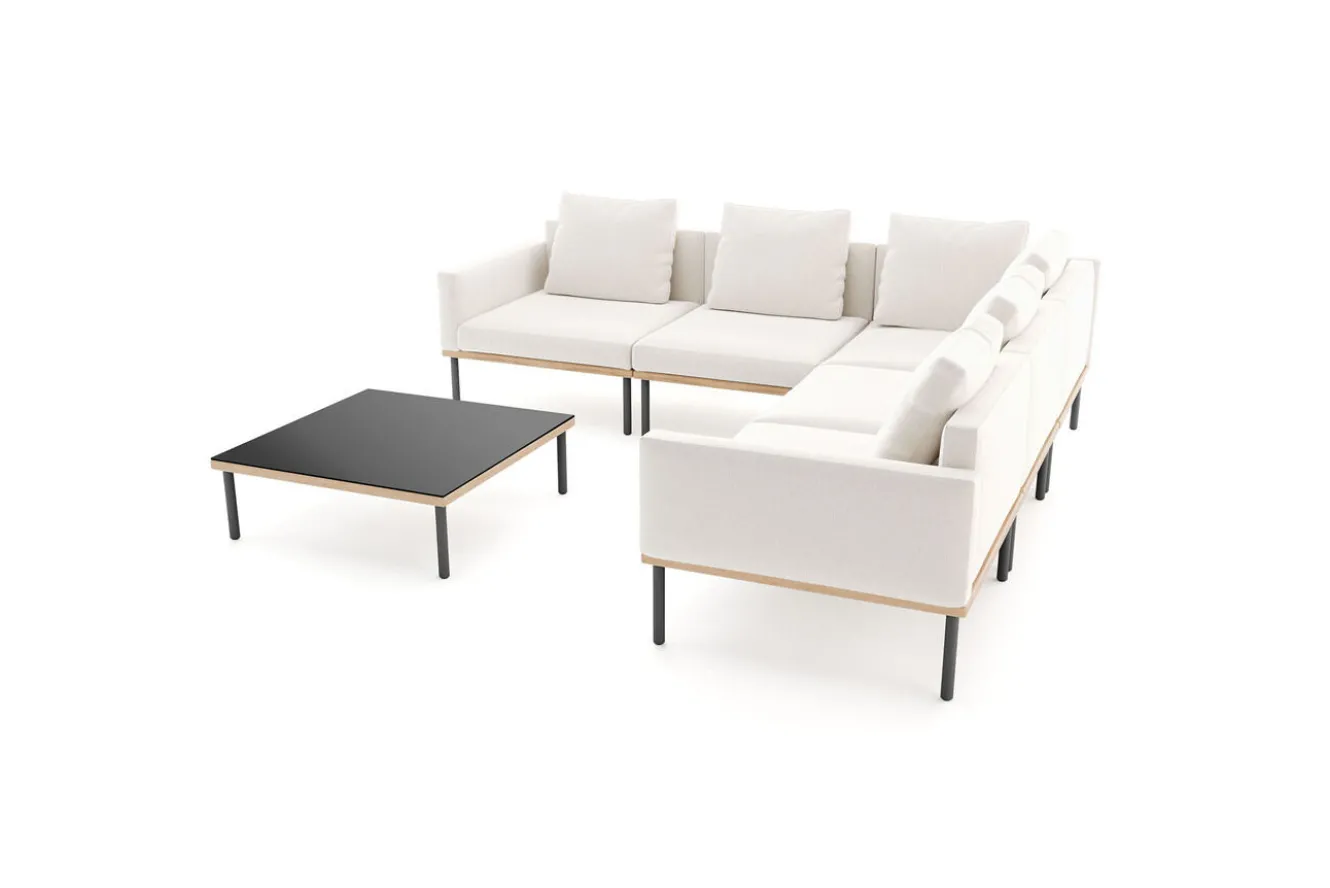 ploss Lunare Light Gartenlounge, cashmere sand/anthrazit, Aluminium, Tisch 86 x 86 cm, Holzdekor, Quick Dry Foam