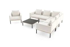 ploss Lunare Light Plus Gartenlounge, cashmere sand/anthrazit, Aluminium, Tisch 86 x 86 cm, Holzdekor, inkl. Einzelsessel