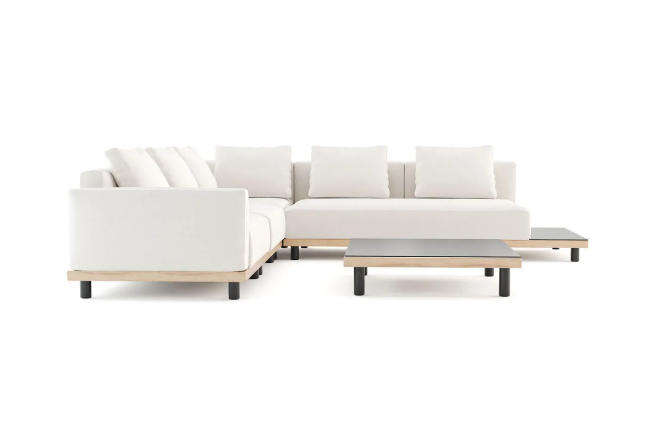 ploss Lunare M Gartenlounge, cashmere sand/anthrazit, Alu/Polyester, 290 x 200 cm, Holzdekor, Quick Dry Foam