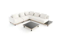 ploss Lunare M Gartenlounge, cashmere sand/anthrazit, Alu/Polyester, 290 x 200 cm, Holzdekor, Quick Dry Foam
