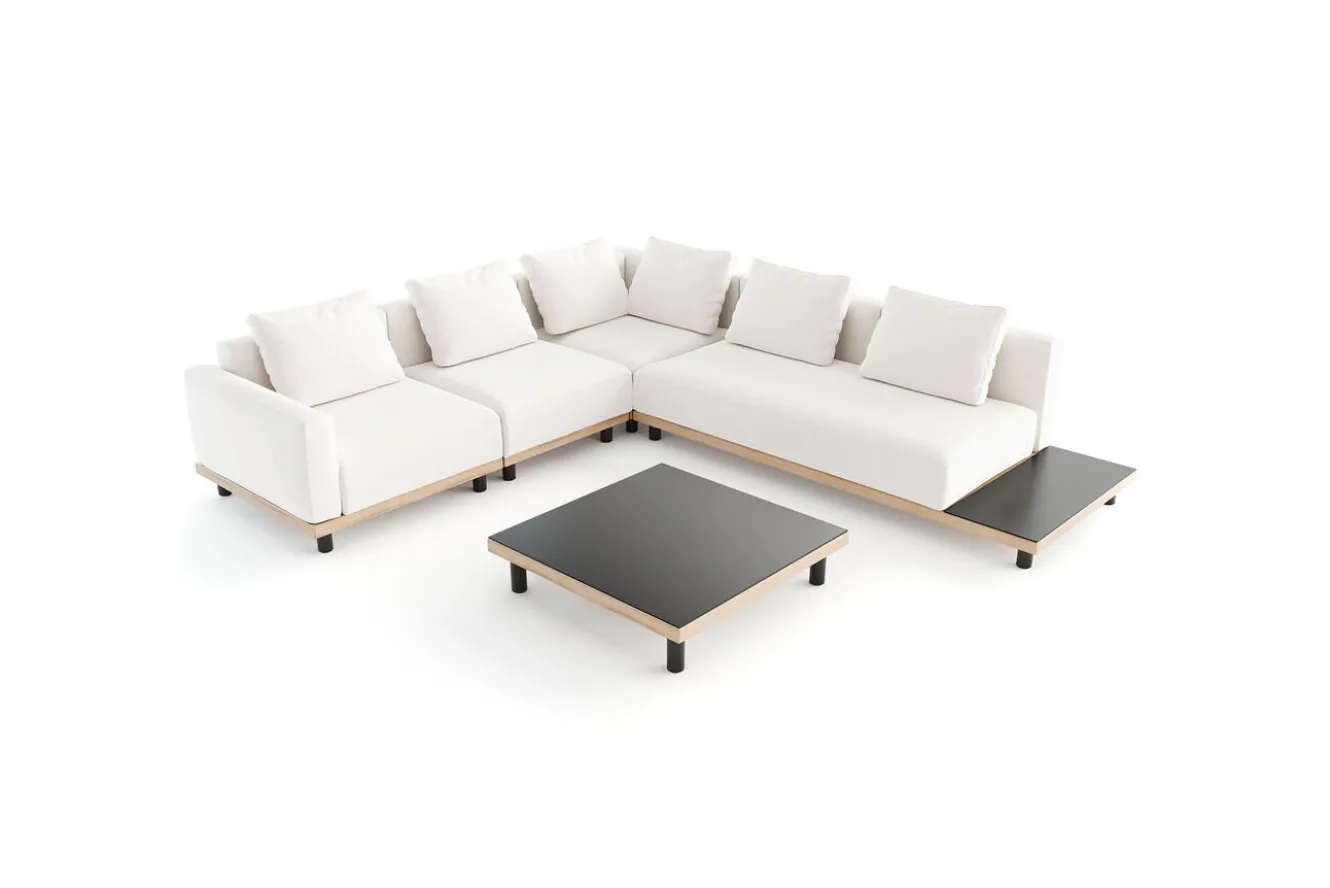 ploss Lunare M Gartenlounge, cashmere sand/anthrazit, Alu/Polyester, 290 x 200 cm, Holzdekor, Quick Dry Foam