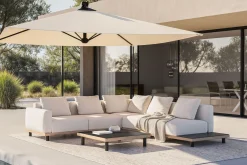 ploss Lunare M Gartenlounge, cashmere sand/anthrazit, Alu/Polyester, 290 x 200 cm, Holzdekor, Quick Dry Foam