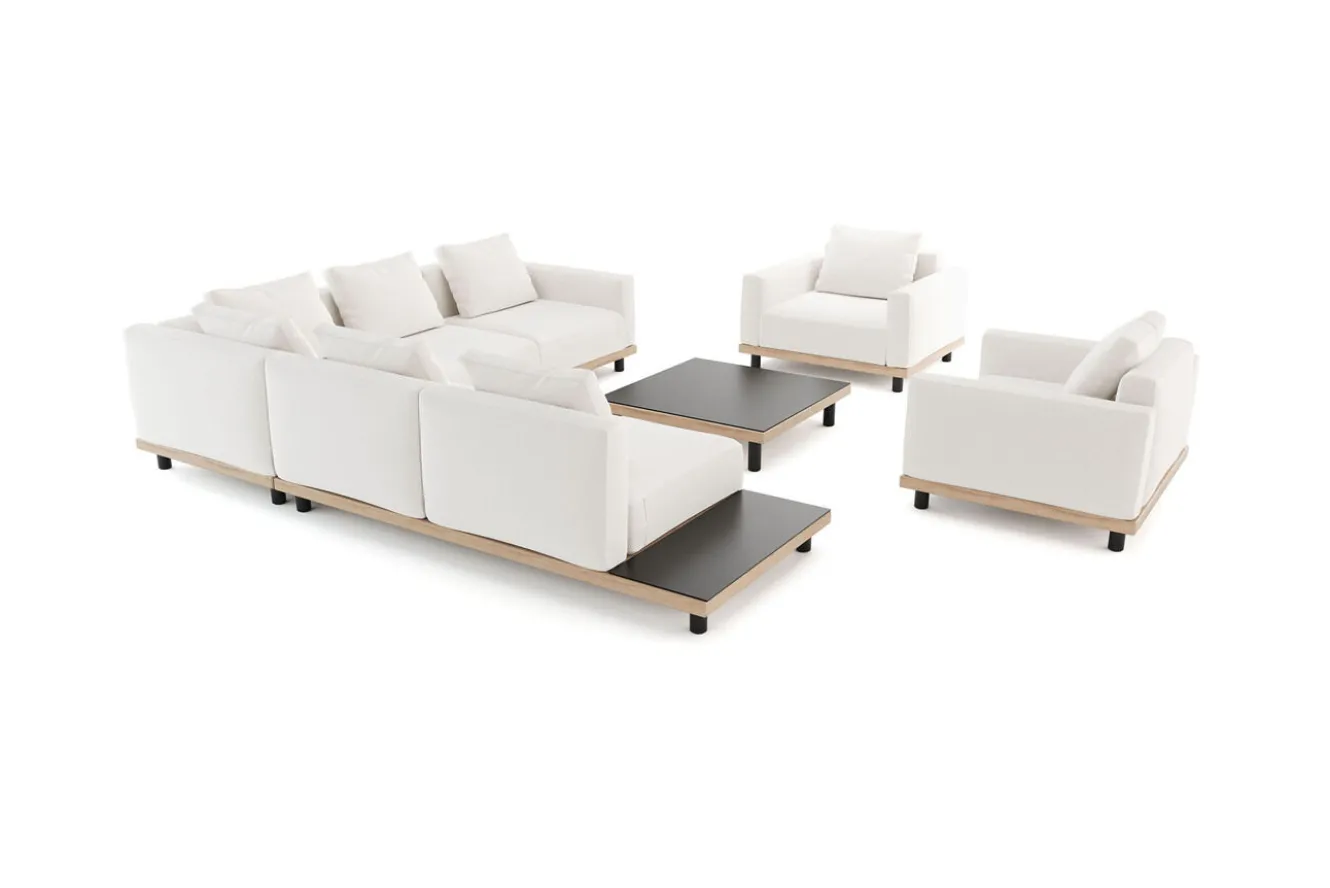 ploss Lunare XL Gartenlounge, cashmere sand/anthrazit, Aluminium, mit Holzdekor, Tisch 90 x 90 cm, Quick Dry Foam, inkl. Kissen