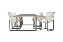 ploss Reverie Garten-Essgruppe mit 6 Sesseln, anthrazit/creme, Alu/Polyester/Rope, 200 x 100 cm, Holzoptik, inkl. Polster