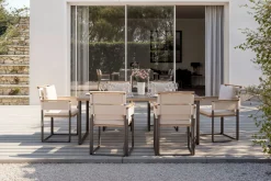 ploss Reverie Garten-Essgruppe mit 6 Sesseln, anthrazit/creme, Alu/Polyester/Rope, 200 x 100 cm, Holzoptik, inkl. Polster