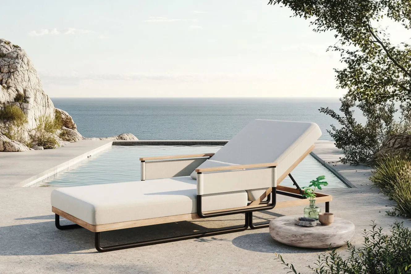 ploss Reverie Gartenliege, creme/anthrazit, Alu/Polyester/Rope, 200 x 82 x 30 cm, 6-fach verstellbar, inkl. Polster