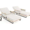 ploss Reverie Gartenliegen 2er Set, creme/anthrazit, Aluminium/Polyester, Holzdekor, 200 x 82 cm, verstellbar, inkl. Beistelltisch