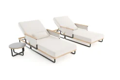 ploss Reverie Gartenliegen 2er Set, creme/anthrazit, Aluminium/Polyester, Holzdekor, 200 x 82 cm, verstellbar, inkl. Beistelltisch