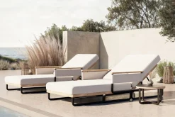 ploss Reverie Gartenliegen 2er Set, creme/anthrazit, Aluminium/Polyester, Holzdekor, 200 x 82 cm, verstellbar, inkl. Beistelltisch