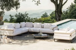 ploss Reverie L Gartenlounge, creme/anthrazit, Alu/Polyester/Schaumstoff, 90 Ø cm Tisch , wetterfest, inkl. Kissen