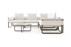 ploss Reverie Light Gartenlounge, creme/anthrazit, Alu/Polyester/Glas, 330 x 240 cm, inkl. Polster
