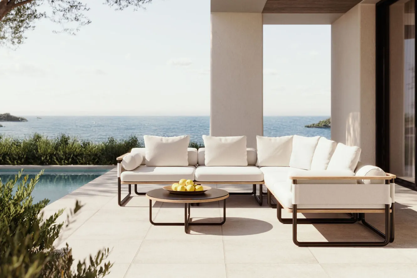 ploss Reverie Light Gartenlounge, creme/anthrazit, Alu/Polyester/Glas, 330 x 240 cm, inkl. Polster
