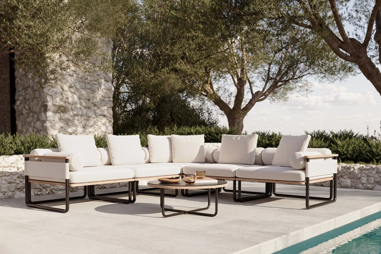 ploss Reverie Light Gartenlounge, creme/anthrazit, Alu/Polyester/Glas, 330 x 240 cm, inkl. Polster