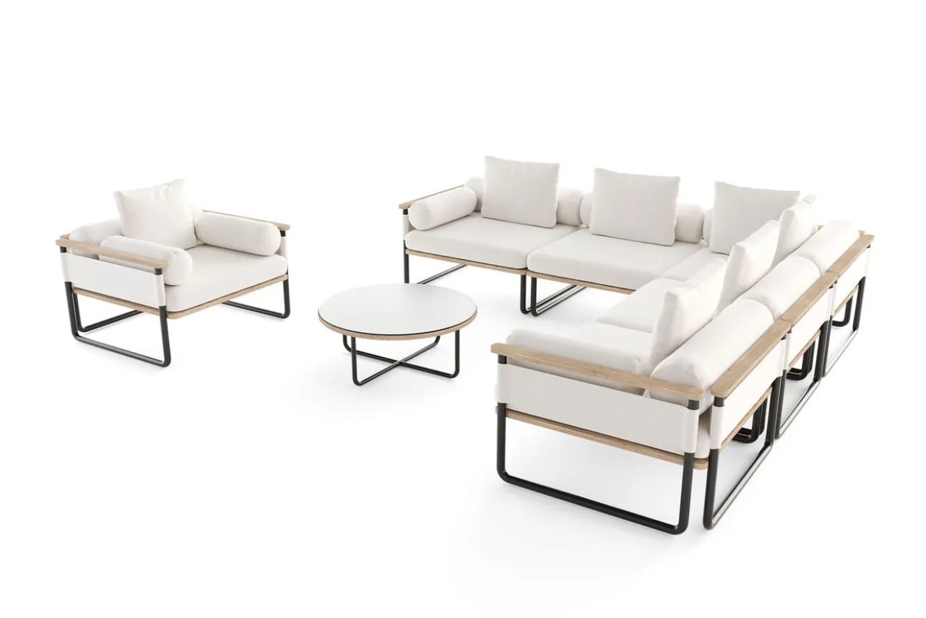 ploss Reverie Light Plus Gartenlounge, creme/anthrazit/natur, Aluminium/Polyester/Glas, 80 x 80 cm, Holzdekor, inkl. Sessel