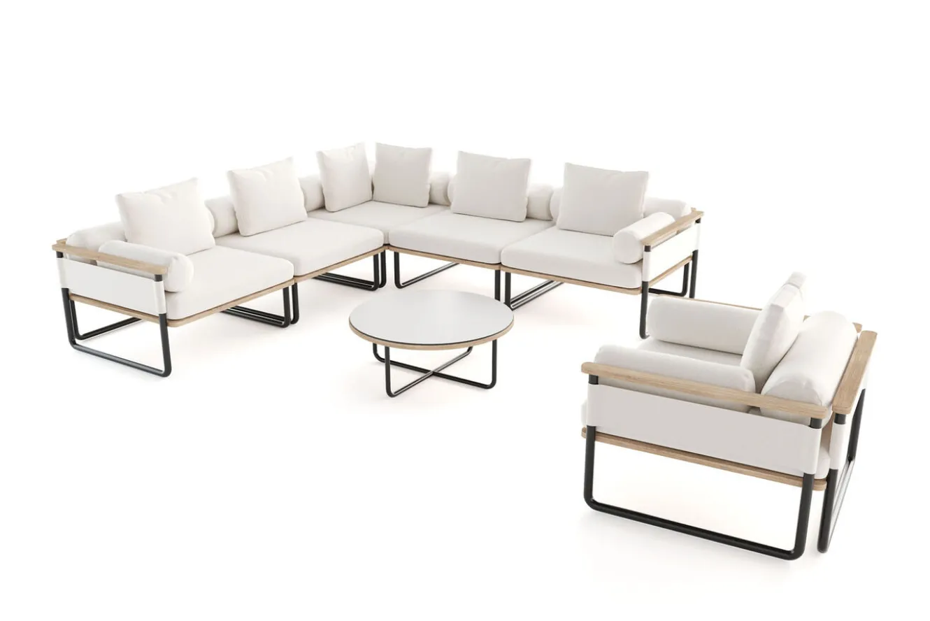 ploss Reverie Light Plus Gartenlounge, creme/anthrazit/natur, Aluminium/Polyester/Glas, 80 x 80 cm, Holzdekor, inkl. Sessel