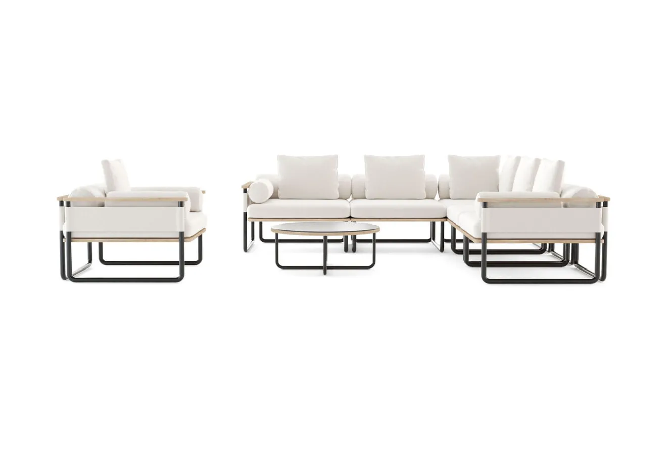 ploss Reverie Light Plus Gartenlounge, creme/anthrazit/natur, Aluminium/Polyester/Glas, 80 x 80 cm, Holzdekor, inkl. Sessel