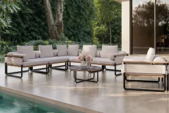 ploss Reverie Light Plus Gartenlounge, creme/anthrazit/natur, Aluminium/Polyester/Glas, 80 x 80 cm, Holzdekor, inkl. Sessel