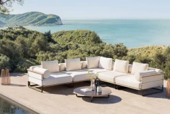ploss Reverie M Gartenlounge, creme/anthrazit, Aluminium/Polyester/Glas, 90 x 90 cm, wetterfest, Rope-Design, Holzdekor