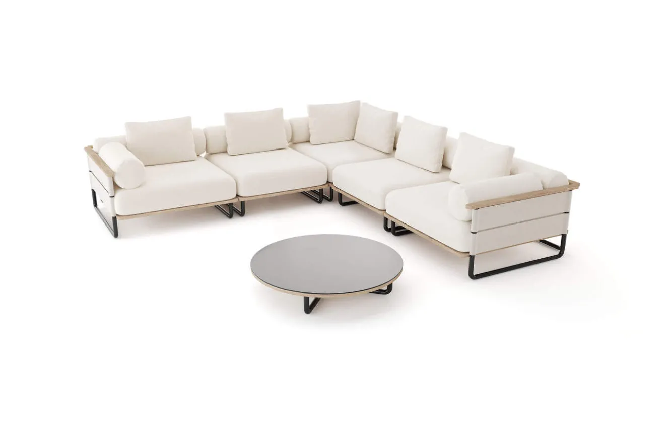 ploss Reverie M Gartenlounge, creme/anthrazit, Aluminium/Polyester/Glas, 90 x 90 cm, wetterfest, Rope-Design, Holzdekor