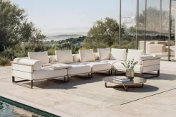 ploss Reverie M Gartenlounge, creme/anthrazit, Aluminium/Polyester/Glas, 90 x 90 cm, wetterfest, Rope-Design, Holzdekor