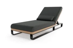 ploss Solera Gartenliege, anthrazit/schwarz, Alu/Polyester/Schaumstoff, mit Holzdekor, 200 x 72 cm, 6-fach verstellbar