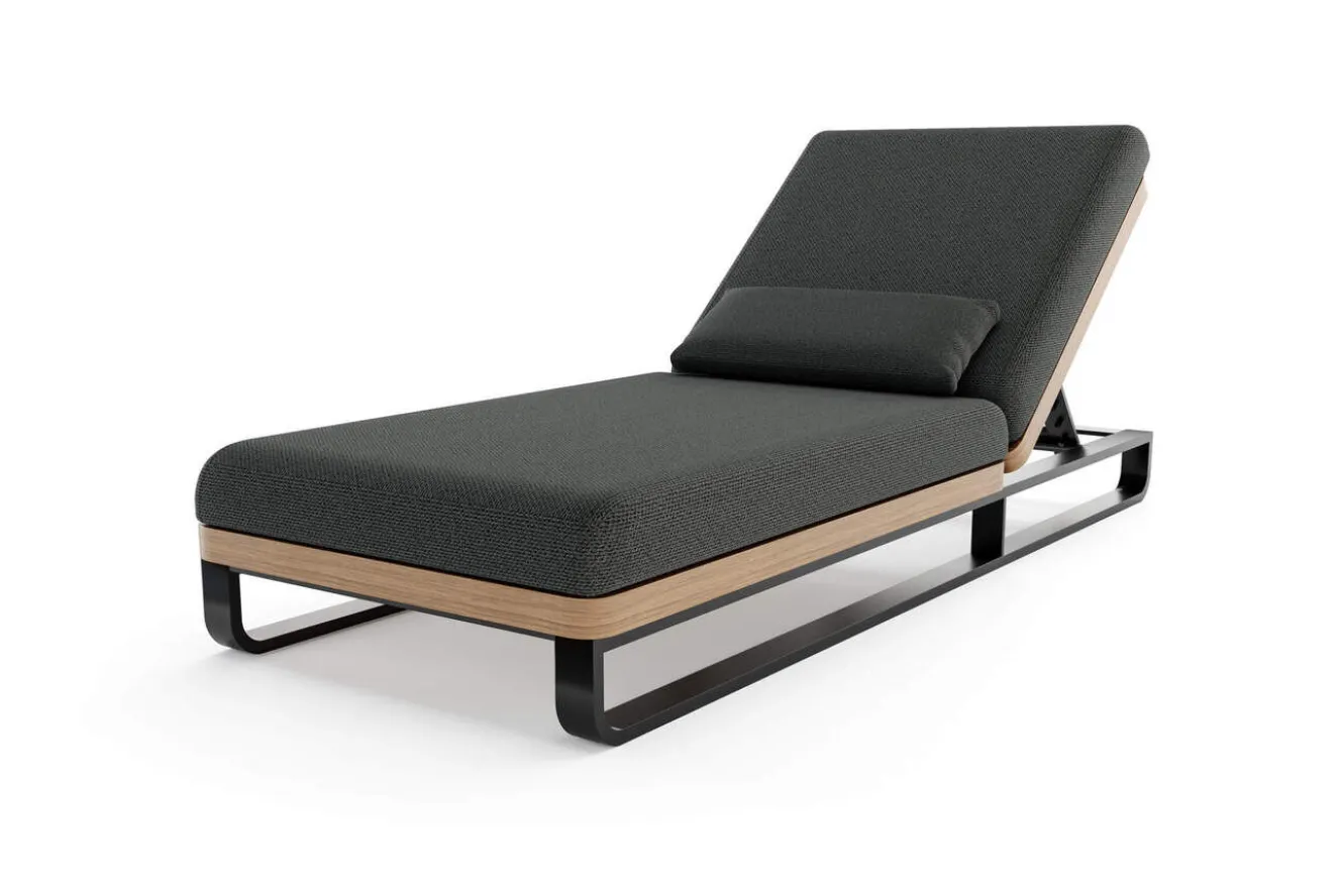 ploss Solera Gartenliege, anthrazit/schwarz, Alu/Polyester/Schaumstoff, mit Holzdekor, 200 x 72 cm, 6-fach verstellbar