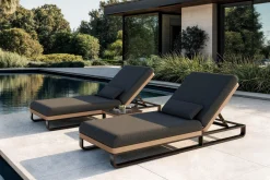 ploss Solera Gartenliegen 2er Set, anthrazit/schwarz, Alu/Polyester/Schaumstoff, 200 x 72 cm, verstellbare Rückenlehne, inkl. Beistelltisch