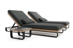 ploss Solera Gartenliegen 2er Set, anthrazit/schwarz, Alu/Polyester/Schaumstoff, 200 x 72 cm, verstellbare Rückenlehne, inkl. Beistelltisch