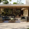 ploss Solera L Gartenlounge, anthrazit/schwarz,, Alu/Polyester/Glas, ca. 368 x 290 cm, Holzdekor, Quick Dry Foam, inkl. Polster