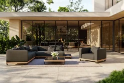 ploss Solera L Gartenlounge, anthrazit/schwarz,, Alu/Polyester/Glas, ca. 368 x 290 cm, Holzdekor, Quick Dry Foam, inkl. Polster